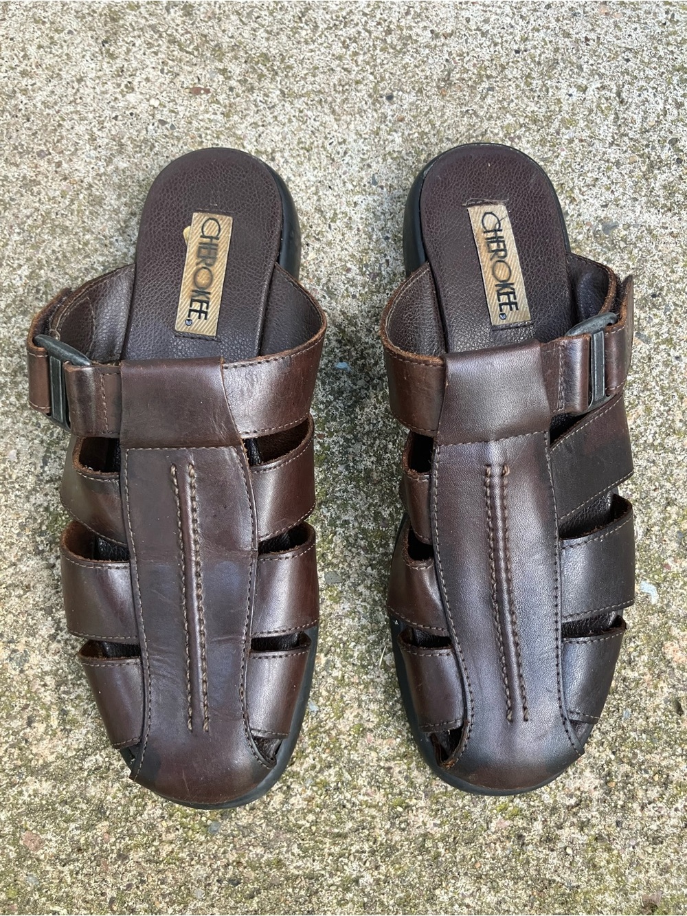 Cherokee Brown Leather Slide Sandals with Black Sole